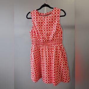 Boden Smocked Waist Mini Dress w/ pockets  in Bright Coral Mosaic Size 12P